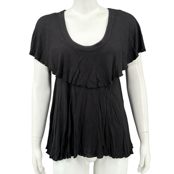 Vanessa Virginia Anthropologie Top Womens Small Black Bella Ruffled Scoop Neck - Picture 1 of 8